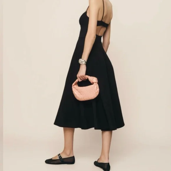 New Reformation Black Serene Underwire Knit Midi Dress